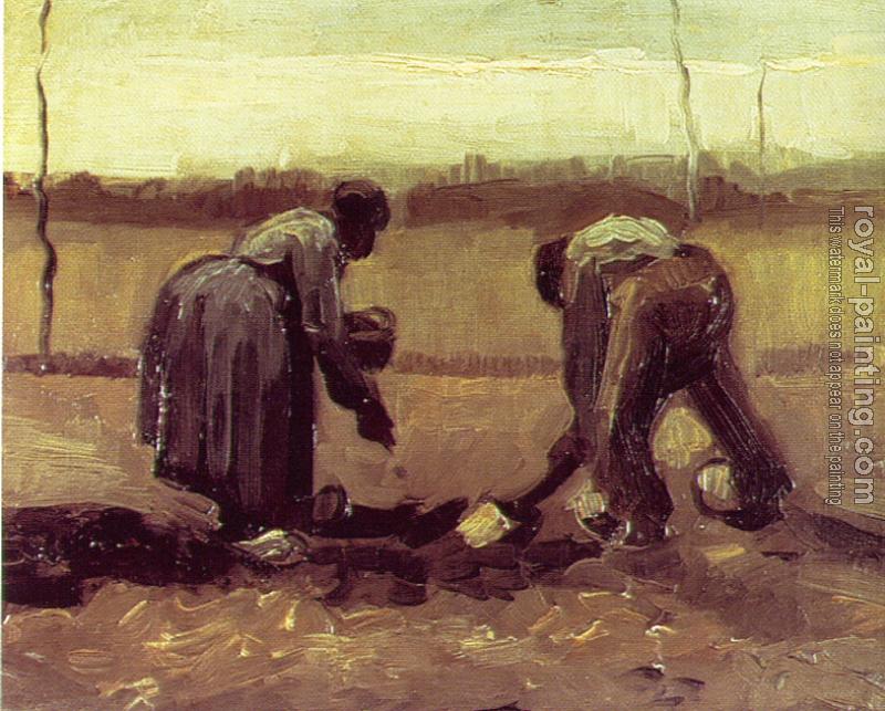 Vincent Van Gogh : Peasant Man and Woman Planting Potatoes